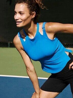 Free People FP Movement Back Roads Tank Top sz M Blue Ribbed Activewear New $68